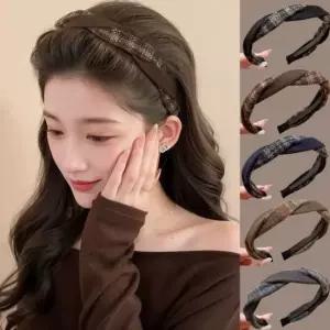 체크 머리띠 헤어밴드 빈티지 볼륨감 헤어 액세서리 데일리 꾸안꾸 연출 용품