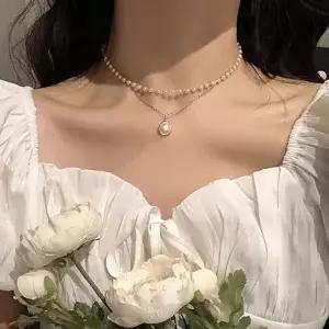 레이어드 진주 체인 목걸이 여성용 패션목걸이-WFRL0L2
