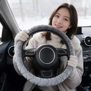 핸들커버 극세사 웨이브 차량용 겨울철 보온 용품 핸들 그립 털커버