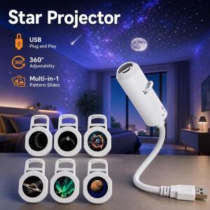 미니 소형 USB 갤럭시 호환 프로젝션 라이트 초점 조절 가능 무드등 별빛 프로젝터 자동차 램프 우주 달 야
