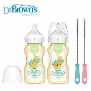 닥터브라운 와이드넥 옵션스 플러스 PPSU 라이언 데코 젖병 2P 270ml + 빨대 세척솔 핑크·블루 세트