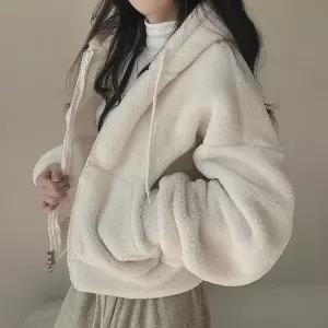 세미크롭 후드집업 양털