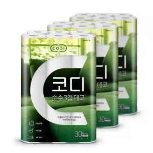 /코디 순수 3겹 데코 화장지 30m 30롤 3팩
