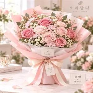 [건강나라] 비누꽃 시들지 않는 중형 사이즈 꽃다발 생일 졸업식 기념일 프로포즈 답례품 꽃 구매시 토퍼