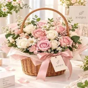 [건강나라] 시들지 않는 비누꽃 고급 사이즈 꽃바구니 생일 졸업식 기념일 프로포즈 답례품 꽃 구매시 토
