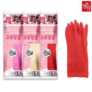 명진 고무장갑/촘촘밴드 대/10개/핑크/아이보리/레드/청소용/가정용고무장갑