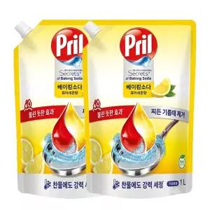 프릴 베이킹소다 주방세제 퓨어레몬 리필 1L 2개