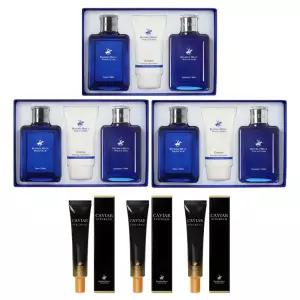 비버리힐스폴로클럽 블루옴므 남성기초 스킨+로션+에센스 3종 3세트+캐비아아이크림3개 탄력집중구성