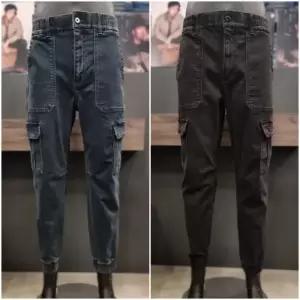 버커루 공용 프리미엄 데님 밴딩 카고 기모 조거 D BK 팬츠_US