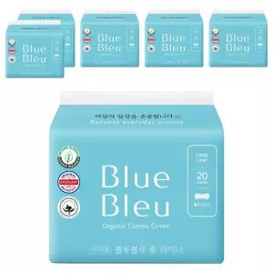 블루블루 유기농 샘방지 가성비팩 순면커버 팬티라이너 롱 20개입 6개