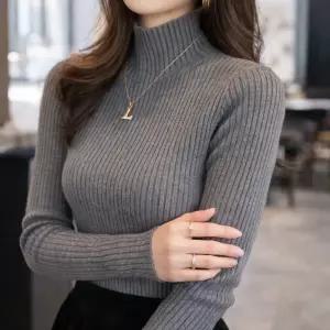 여성 반폴라 골지 니트티 베이직 슬림핏 긴팔 이너 티셔츠