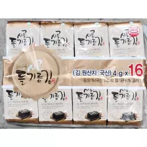 ( 4gx16입 64g) 들기름도시락김/도시락/식탁/셋트/김/선물김/선물용/추석/도시락김/봉지김/조미/선물용김
