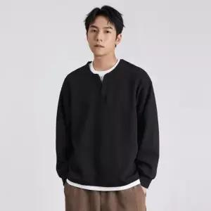 남성 루즈핏 캐쥬얼 페이크 흰색 레이어드 V넥 라운드 맨투맨 긴팔티 남자