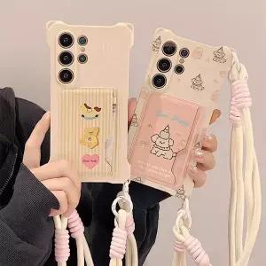 갤럭시 s26 s25 s24 s23 플러스 울트라 귀여운 동물 캐릭터 카드 지갑 스트랩 목걸이 케이스