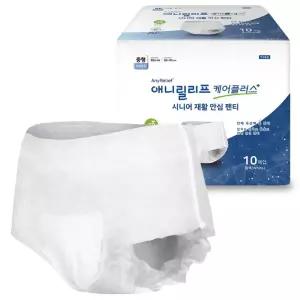 애니릴리프 케어플러스 부드러운 안심 팬티형 재활 성인용 기저귀 80매(10매X8팩) 중형 8세트 10매입