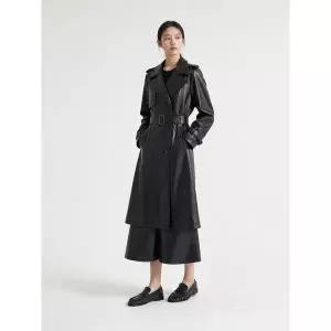 [벨 마르슈] [최초가 202,000원]Faux Leather Double Breated Trench Coat