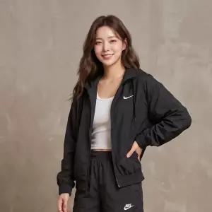 나이키 여성 NSW 클래식 우븐 루즈 UV 후드 자켓 바람막이 블랙 FV6299-010