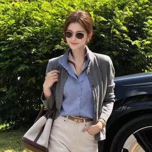 여성 가을 셔츠 배색 레이어드 니트 가디건 올드머니 오피스룩 출근룩
