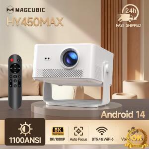 맥큐빅 HY450MAX 1100ANSI 안드로이드 14 휴대용 야외 프로젝터 1080P 자동 초점 8K 지원 WIFI6 빔 미니