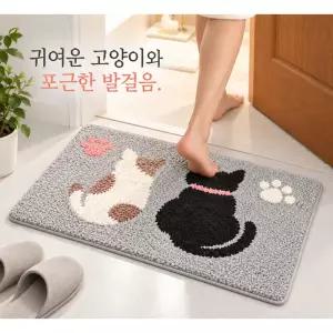 고양이 발매트 빨아쓰는 극세사 욕실 주방 침실 매트 50x80cm TPR 바닥 캐릭터 단품 구성