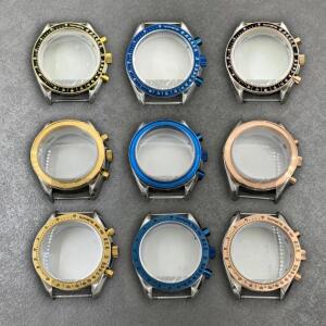 호환 40mm VK63 실버 골드 로즈 워치 케이스 스테인리스 스틸 블랙 베젤 인서트 코팅 글라스 포함 문 워치