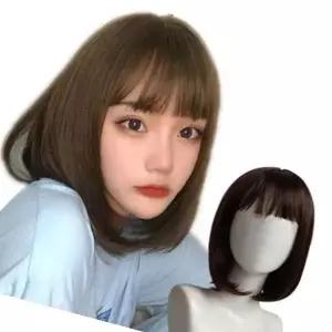 C컬가발 일자앞머리단발가발 여자가발 여자통가발 정수리가발