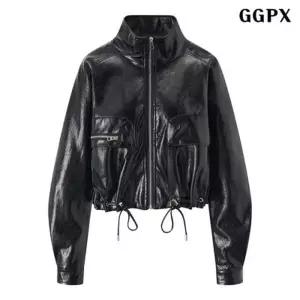 백화점 상품 GGPX 폴리시드 스트링 페이크 레더 집업 자켓 (GQCJK035D)