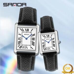 SANDA 9031/1108 저항하는 가죽 스트랩 스퀘어 다이얼 방수 스포츠 캐주얼 여성 쿼츠 시계 Reloj Luxury Co