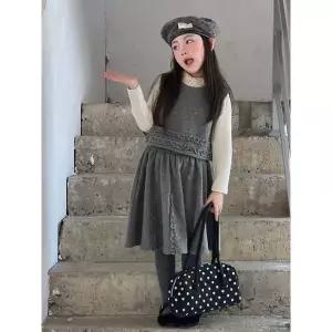 [아이옷샵]그레이 울 베스트 스커트 셋업 여아치마 치마바지 겨울 기모 아동 초등학생 R24502