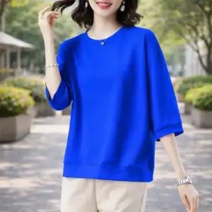루미빈 여성 순면 라운드넥 7부 소매 봄여름 루즈핏 데일리 티셔츠