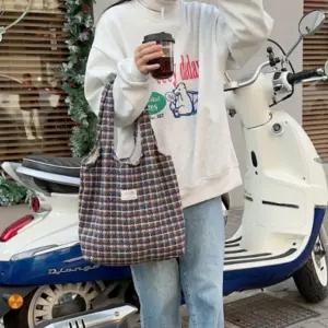 빈티지 체크무늬 에코백 데일리 여성 숄더백 쇼퍼백 가방 외출 출근