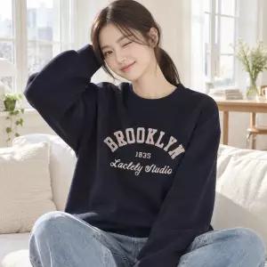 브루클린라운드자수 맨투맨 국내생산 특양면 기모 남여공용 M~2XL 빅사이즈 여성 여자 남성 남자 단체 루즈핏 데일리 겨울 학생 프린팅 긴팔 후드티