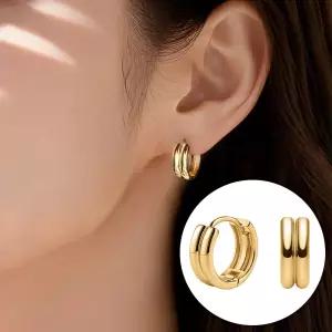 14K 더블라인 볼륨 원터치 링 귀걸이