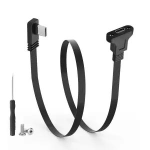 JSADZKJ 초슬림 USB 3.1 Type-C to C 패널 마운트 스크류 케이블 90도 타입C 수놈-암놈 어댑터 10Gbps 플랫