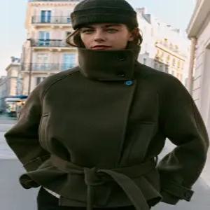 ZARA 자라 하이넥 벨트 코트 카키 3046 321 505