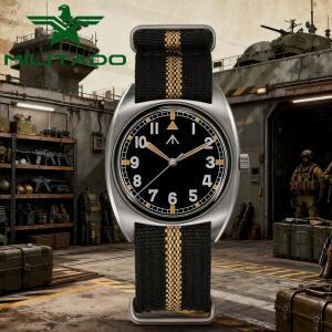 Militado ML17 남성용 밀리터리 시계 Miyota Super 2035/ GL12 쿼츠 무브먼트 Luminova 100m 방수 손목시계