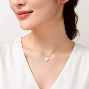 반클리프 목걸이 여성용 빈티지 알함브라 펜던트 18K 화이트 골드 마더오브펄 VCARF48700