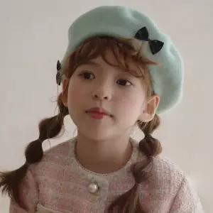 채니봉봉 여아용 민트초키 리본 베레모 유아모자