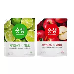 순샘 주방세제 베이킹소다X애플향, 2L, 1개 + 라임향, 2L, 1개