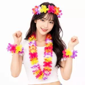 하와이안 꽃 레이 목걸이 팔찌 하와이 소품 의상 훌라 머리띠 헤어밴드 행사 분장 연극 장기자랑 단체 공연