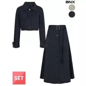[정품] BNX 자켓 아웃터 데일리 출근룩(55-66) 트렌치 벨트 크롭 스커트 셋업