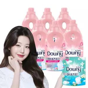 다우니 실내건조 플로럴 블로썸 초고농축 섬유유연제 본품 1L 6개 + 실내건조 프레시클린 200ml 1개 증정