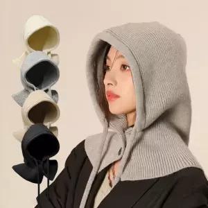 니트 바라클라바 단추 후드 겨울 여성 넥워머 목토시 방한 발라클라바
