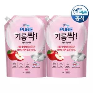 피죤 퓨어 기름싹 주방세제 사과 1L 리필 x 2개