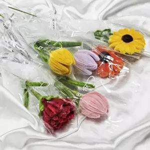 모루꽃 한송이 완제품 튤립 해바라기 뜨개꽃 조화 꽃다발 인테리어 장식