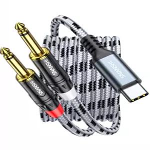 USB C to 1/4 오디오 케이블 2미터 - Type 듀얼 6.35mm TS 모노 Y 분배 코드 내장 DAC/Hi-Fi 사운드