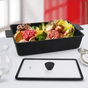 국내생산 IH 세라믹 사각 전골냄비 32cm / 유리뚜껑포함 인덕션겸용 양수냄비