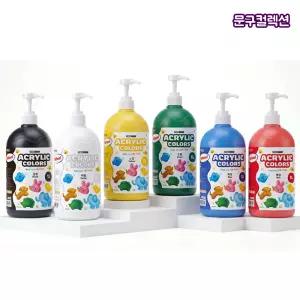 종이나라 대용량 아크릴물감 컬러스쿨 1L 6색 단색 비비드컬러 미술준비물 펌프용 물감 색칠