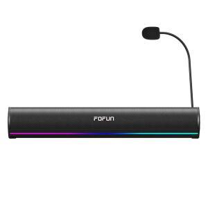 탈착식 ENC 마이크 향상된 베이스 게이밍 사운드바 블루투스 6.0 USB-A 플러그 앤 플레이 PC 및 모드 3EQ 게임 음악 회의용 RGB 스피커 10개 포함 FOFUN 컴퓨터 사운드바