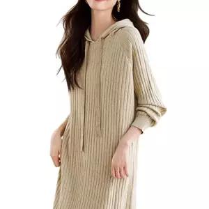 여자 골지 후드 니트 미디 원피스 긴팔 데일리룩